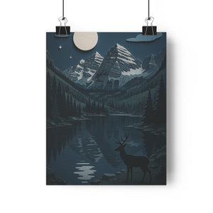 Moonlit Maroon Bells | Giclée Art Print | Wall Decor, Home Office Art, Nature Print, Moonlit Art, Gift for Nature Lovers