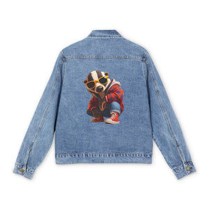 Men's Denim Jacket with Cool Honey Badger Graphic — Retro Streetwear Jean Jacket