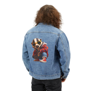 Men's Denim Jacket with Cool Honey Badger Graphic — Retro Streetwear Jean Jacket