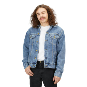 Men's Denim Jacket with Cool Honey Badger Graphic — Retro Streetwear Jean Jacket