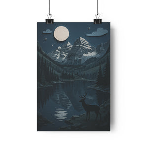 Moonlit Maroon Bells | Giclée Art Print | Wall Decor, Home Office Art, Nature Print, Moonlit Art, Gift for Nature Lovers