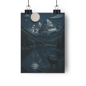 Moonlit Maroon Bells | Giclée Art Print | Wall Decor, Home Office Art, Nature Print, Moonlit Art, Gift for Nature Lovers