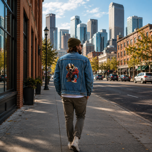 Men's Denim Jacket with Cool Honey Badger Graphic — Retro Streetwear Jean Jacket