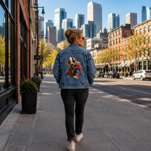 Men's Denim Jacket with Cool Honey Badger Graphic — Retro Streetwear Jean Jacket